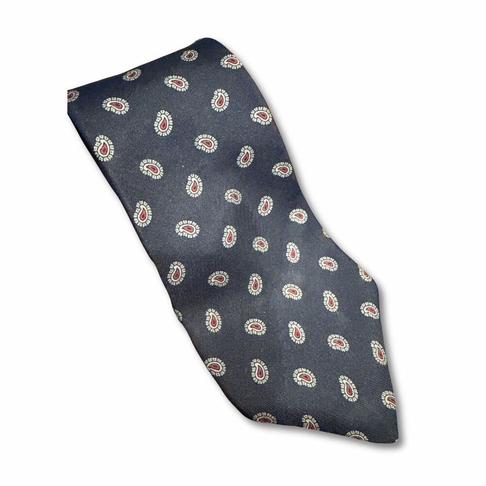 Mario Valentino Designer Silk Tie Navy Red Paisley Necktie 56" Made In USA‎ Mens